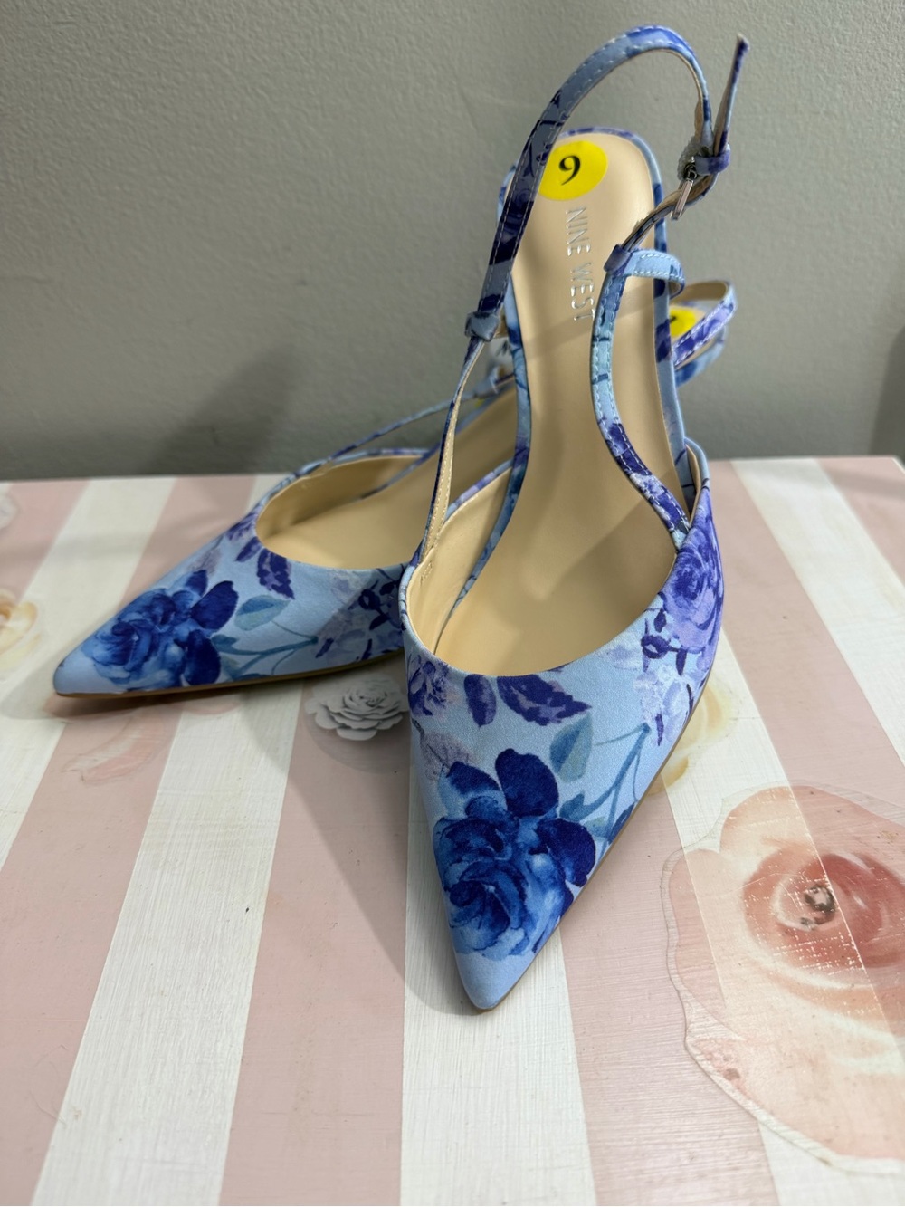 Nine West Blue Floral Pointed-Toe Slingback Pumps
